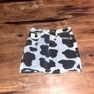 cow print skirt, jean skirt, shein, size xs